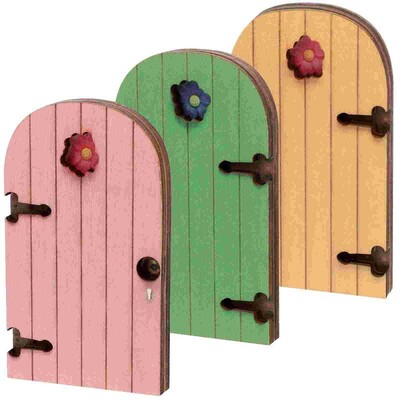 3 bucăți poarta zânelor ornament de grădină decor uși din lemn decor miniatura ciot de copac frumos pentru exterior