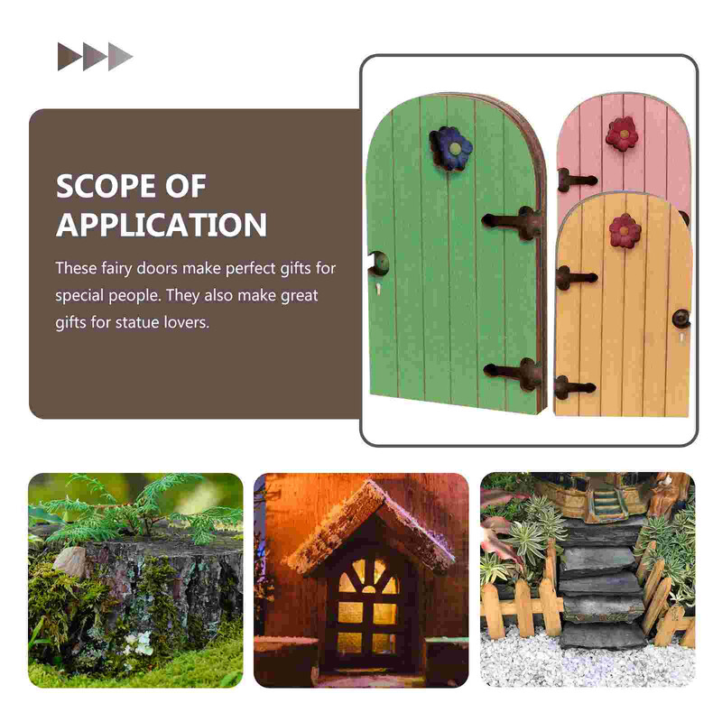 3 bucăți poarta zânelor ornament de grădină decor uși din lemn decor miniatura ciot de copac frumos pentru exterior