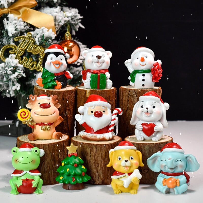1 ks živicové mini vianočné figúrky Santa Claus snehuliak tučniak kreslené zviera malé ozdoby DIY mikro krajinky dekorácie na stôl