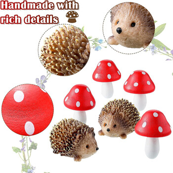 Εξωτερική Fairy Wild Garden Resin Hedgehogs and Wood Mushroom Accessories Miniature Garden for Plant Bonsai Craft Decor Supplies