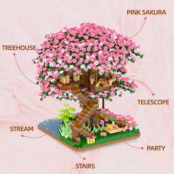 Μίνι δομικά στοιχεία Μίνι Sakura Tree House Μοντέλο Δομικά τετράγωνα Επιτραπέζια βοτανική διακόσμηση Παιχνίδια για παιδιά Δώρα για κορίτσια