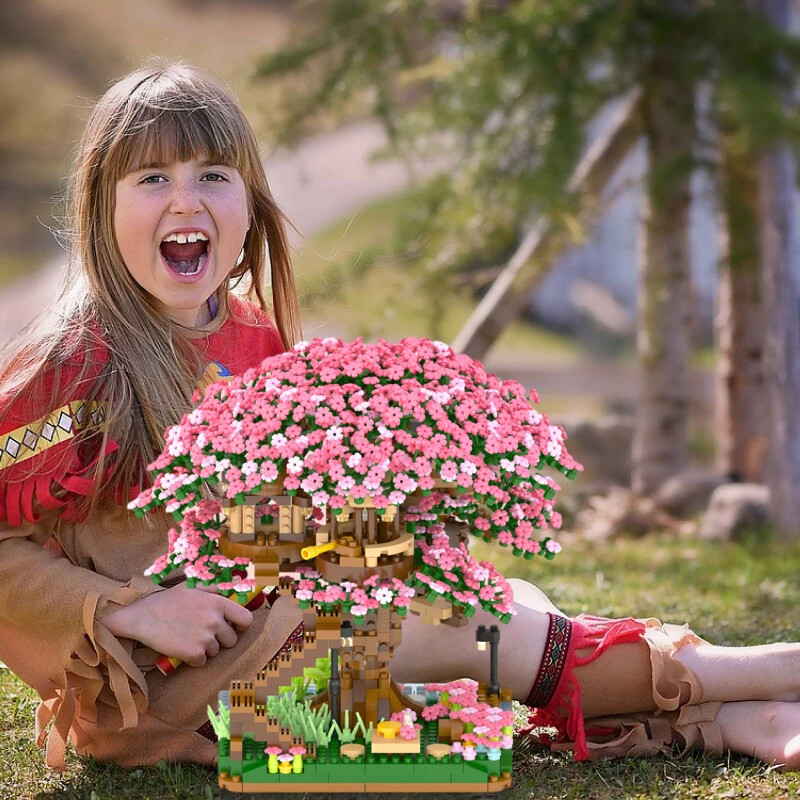 Mini építőkockák Mini Sakura faház modell építőkockák asztali botanikai dekorációs játékok gyerekeknek Ajándékok lányoknak