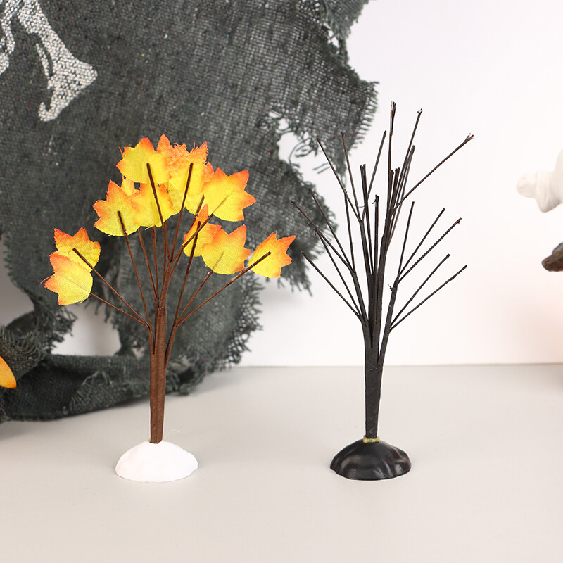 Babaház miniatűr fekete halloween halott fa juharlevél modell barkács babaház bútorokhoz karácsonyi jelenet díszítő kiegészítők