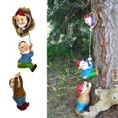 Kreslený trpaslík Elf Gnome Lezecký strom Socha Sochy Socha Gnome Umenie Socha Záhradná Ornament Domáca Záhradná Socha Dekorácia