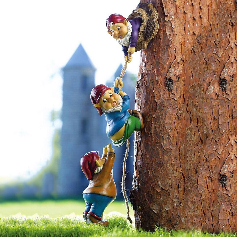 Kreslený trpaslík Elf Gnome Lezecký strom Socha Sochy Socha Gnome Umenie Socha Záhradná Ornament Domáca Záhradná Socha Dekorácia