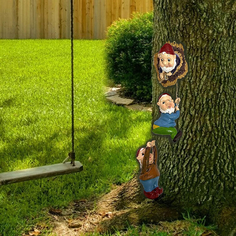 Kreslený trpaslík Elf Gnome Lezecký strom Socha Sochy Socha Gnome Umenie Socha Záhradná Ornament Domáca Záhradná Socha Dekorácia