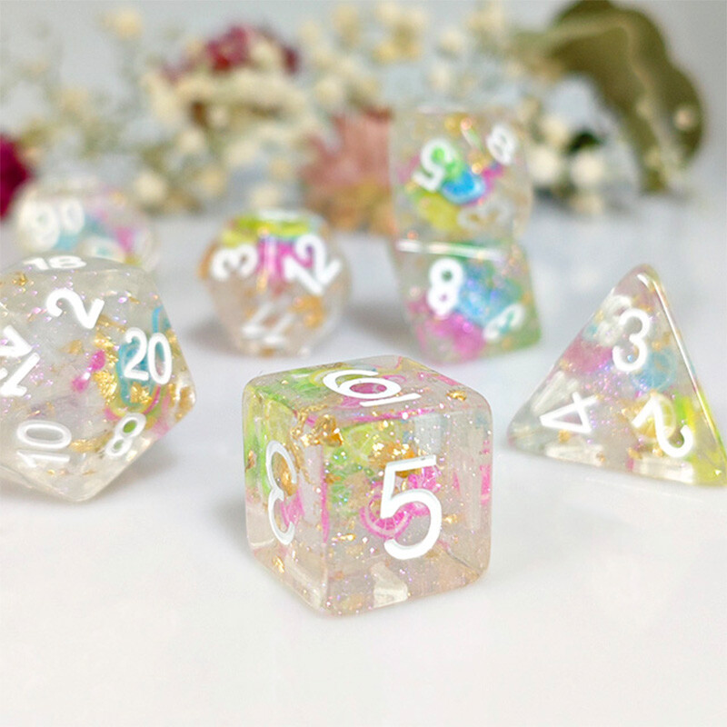 7 ks/sada farebných priehľadných živicových kociek DND s ovocnou témou, polyedrické RPG hry, kocky pre voľný čas, zábavné hračky, herné doplnky