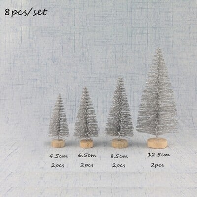 8 bucăți mini brazi de Crăciun cu dimensiuni amestecate de copaci falși cu sclipici pentru decorațiuni de masă pentru acasă de Crăciun, ornamente pentru petrecerea de Noel, decorațiuni de birou