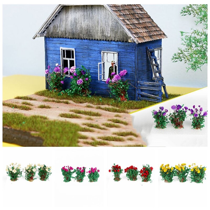 3 db Virágfürt Virág Növényzet Csoportok Miniatűr cserjék Bokrok Fűcsomók barkács építészethez Épületmodell