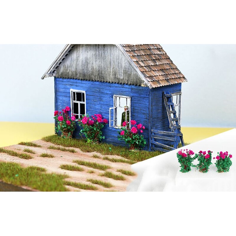 3 db Virágfürt Virág Növényzet Csoportok Miniatűr cserjék Bokrok Fűcsomók barkács építészethez Épületmodell