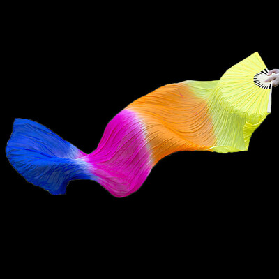 Дълго градиентно цветно танцово ветрило Симулирани ветрила от копринен плат за танцьори Упражнения за домашен декор Занаяти Почитатели Етнически танци Изпълнение