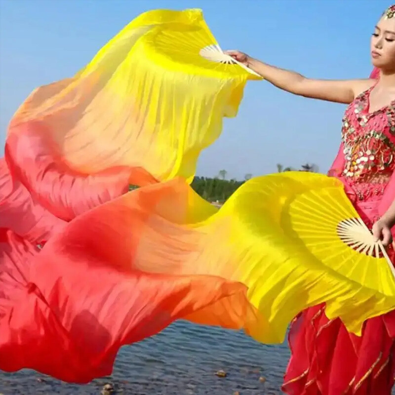 Дълго градиентно цветно танцово ветрило Симулирани ветрила от копринен плат за танцьори Упражнения за домашен декор Занаяти Почитатели Етнически танци Изпълнение