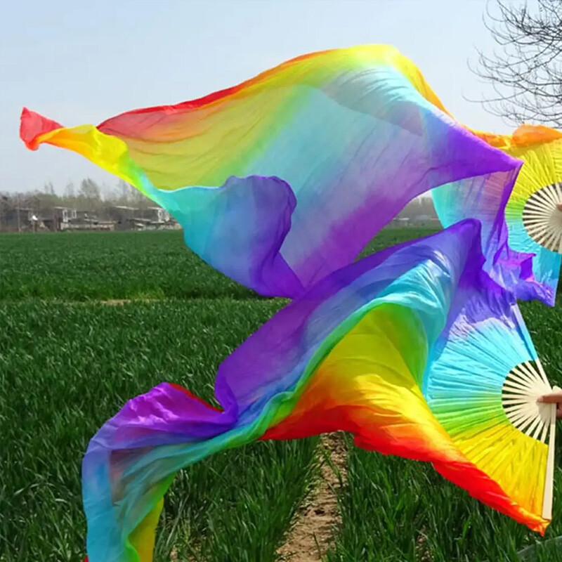 Дълго градиентно цветно танцово ветрило Симулирани ветрила от копринен плат за танцьори Упражнения за домашен декор Занаяти Почитатели Етнически танци Изпълнение