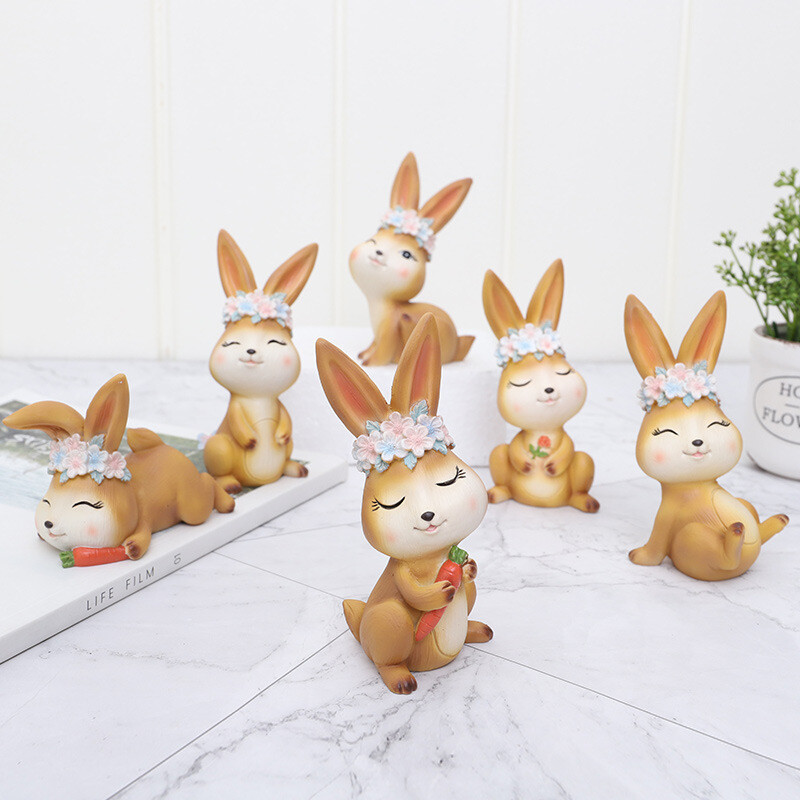 4 hüvelykes gyanta húsvéti nyuszi figura aranyos nyúldísz rajzfilm virág állati torta felső kerti dekoráció