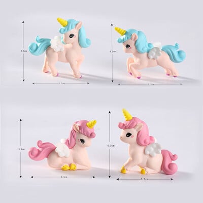 4 ks Roztomilý jednorožec Zvieracie Kreatívne Kreslené Figúrky Ornament Miniatúrne PVC Remeslo DIY Príslušenstvo Dekorácia