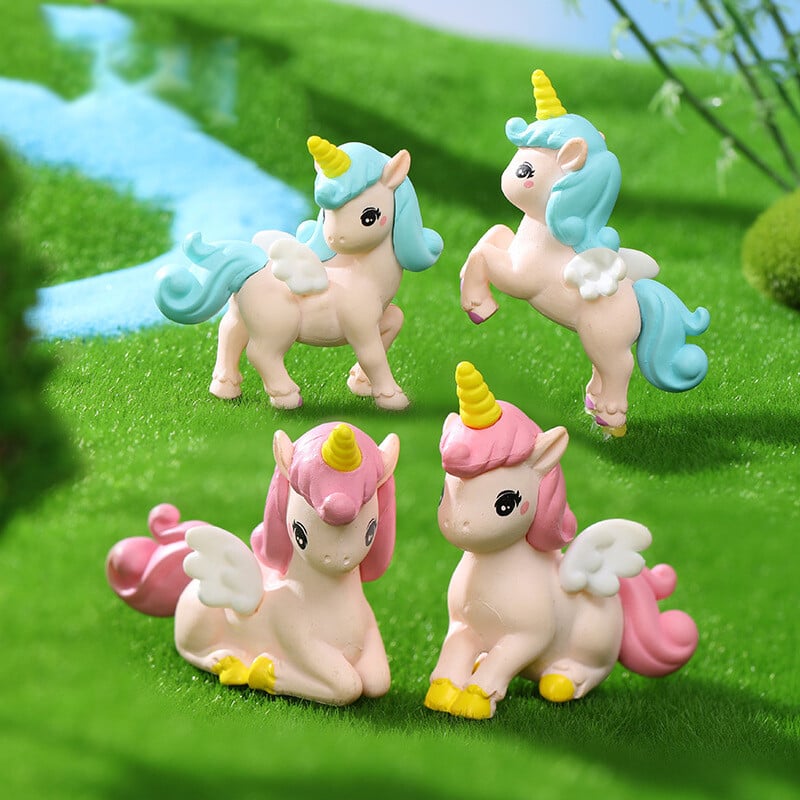4 ks Roztomilý jednorožec Zvieracie Kreatívne Kreslené Figúrky Ornament Miniatúrne PVC Remeslo DIY Príslušenstvo Dekorácia
