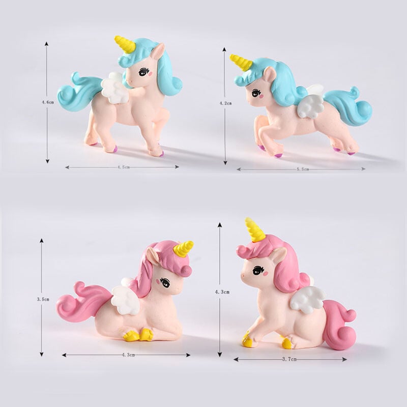 4 ks Roztomilý jednorožec Zvieracie Kreatívne Kreslené Figúrky Ornament Miniatúrne PVC Remeslo DIY Príslušenstvo Dekorácia