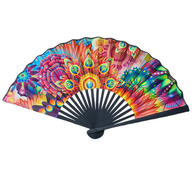23cm klasický skladací ventilátor s potlačou čierneho bambusu, ručné ventilátory, dúhový chladiaci ručný ventilátor, darček pre festivalové vystúpenia a tanečné predstavenia