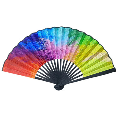 23cm klasický skladací ventilátor s potlačou čierneho bambusu, ručné ventilátory, dúhový chladiaci ručný ventilátor, darček pre festivalové vystúpenia a tanečné predstavenia