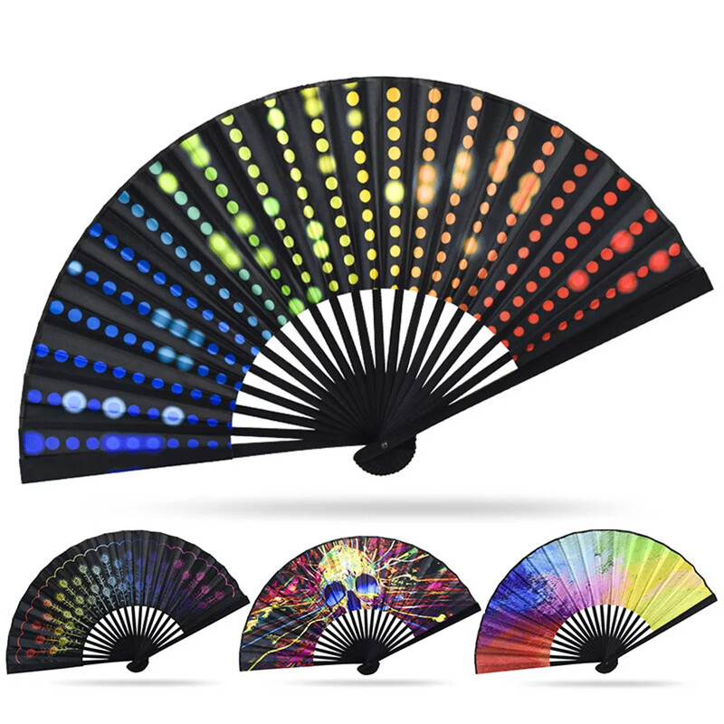 23cm klasický skladací ventilátor s potlačou čierneho bambusu, ručné ventilátory, dúhový chladiaci ručný ventilátor, darček pre festivalové vystúpenia a tanečné predstavenia