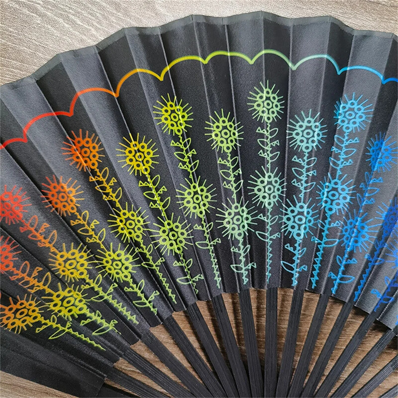 23cm klasický skladací ventilátor s potlačou čierneho bambusu, ručné ventilátory, dúhový chladiaci ručný ventilátor, darček pre festivalové vystúpenia a tanečné predstavenia