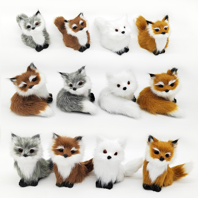 Mini ornament de vulpe de simulare de pluș, pentru birou, pentru birou, pentru decorare pentru birou, meșteșuguri, păpușă ghemuită, figurină cu animale, cadouri de Crăciun