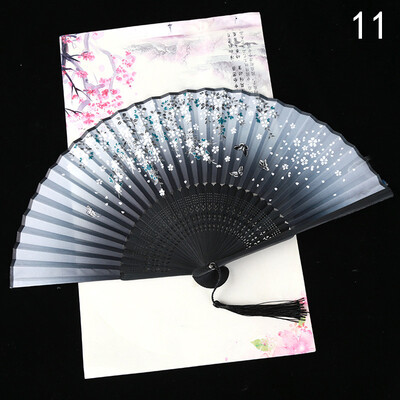 Vintage hodvábny skladací vejár, čínske japonské umelecké remeslá, darčekové bytové dekorácie, tanečný ručný vejár, bambusová dekorácia miestnosti, drevené vejáre