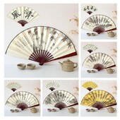 10 colių kraštovaizdžio šilko sulankstomas ventiliatorius kinų stiliaus bambuko medžio vasaros nešiojamas vestuvių vakarėlio dovanų ventiliatorius