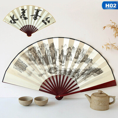 10 colių kraštovaizdžio šilko sulankstomas ventiliatorius kinų stiliaus bambuko medžio vasaros nešiojamas vestuvių vakarėlio dovanų ventiliatorius
