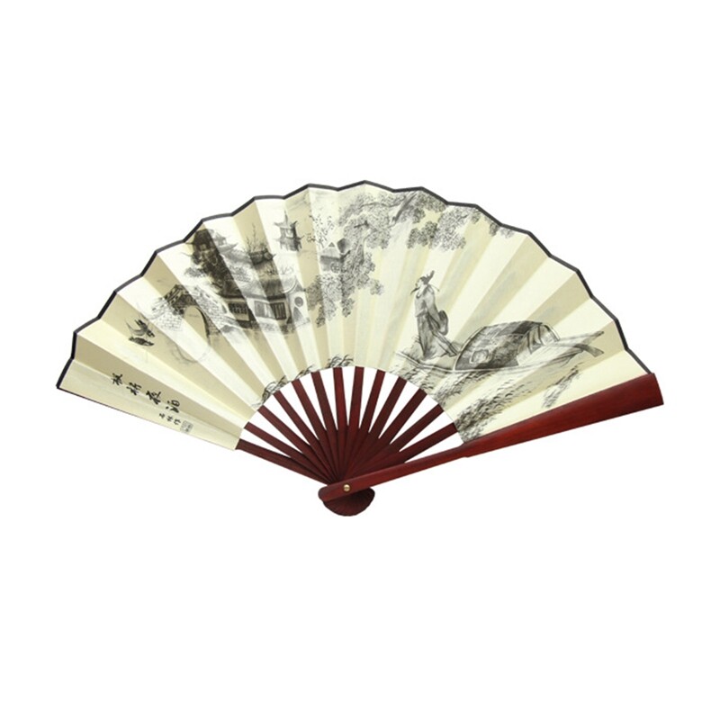 10 colių kraštovaizdžio šilko sulankstomas ventiliatorius kinų stiliaus bambuko medžio vasaros nešiojamas vestuvių vakarėlio dovanų ventiliatorius