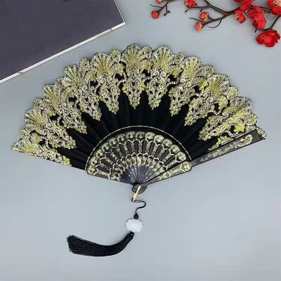 Art Craft Gift Китайски стил Сгъваем вентилатор Ръчен златен прах Пластмасов вентилатор Dance Wedding Party Сгъваем вентилатор Подарък Домашен декор