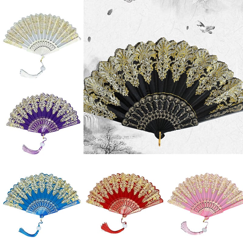 Artă Artizanat Cadou Evantai pliabil în stil chinezesc mână praf de aur ventilator din plastic Dan pentru petrecere de nuntă evantai pliabil Cadou Decor acasă