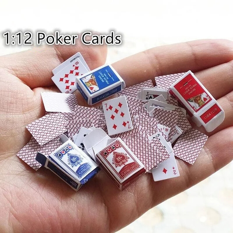 2 ks mini roztomilé 1:12 miniatúry pre domácnosť s pokerovými kartami, hracie karty pre bábiky, doplnky Kawaii