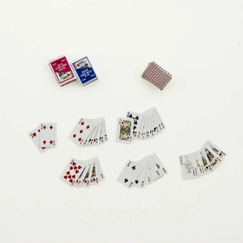 2 ks mini roztomilé 1:12 miniatúry pre domácnosť s pokerovými kartami, hracie karty pre bábiky, doplnky Kawaii