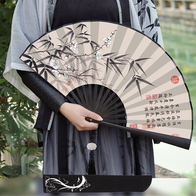 Καλοκαιρινός διακοσμητικός πτυσσόμενος ανεμιστήρας εξωτερικού χώρου Μπαμπού και υφασμάτινο πρόσωπο μεγάλου μεγέθους ανεμιστήρας χεριών διπλής όψης Διακόσμηση σπιτιού Κινέζικο δώρο