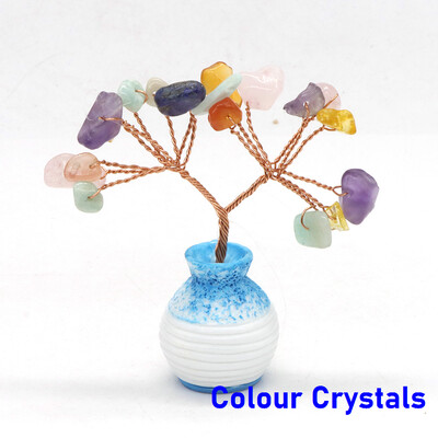 Mini kristály életfa vázában Dekor természetes forgács kő kézzel készített gyógyító szerencse pénz otthoni irodai dísz Reiki barkács ajándékok