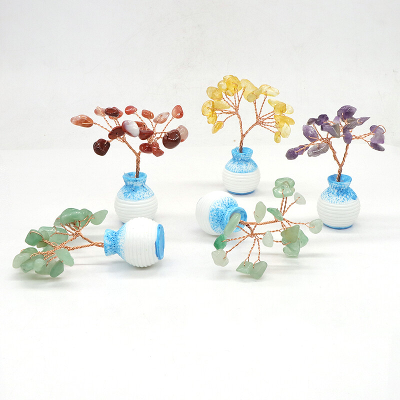 Mini kristály életfa vázában Dekor természetes forgács kő kézzel készített gyógyító szerencse pénz otthoni irodai dísz Reiki barkács ajándékok