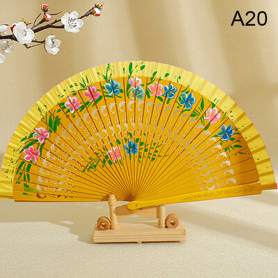 Vintage spāņu saliekamais vēdeklis sievietēm Divpusējs ziedu gleznojums Čigānu koka rokas ventilators deju svētku dekorēšanai