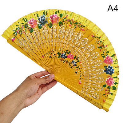 Vintage spāņu saliekamais vēdeklis sievietēm Divpusējs ziedu gleznojums Čigānu koka rokas ventilators deju svētku dekorēšanai