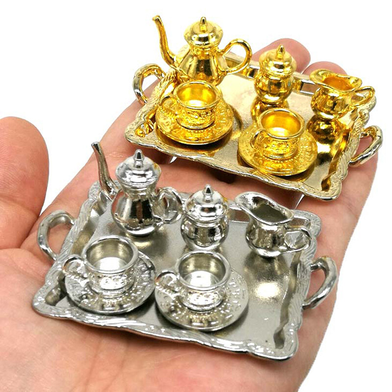 10 ks 1: 12 Miniatúrny nábytok pre bábiky, doplnky na jedálenský stôl, kovový čajový šálka, modelová sada pre domček pre bábiky, hračka na domček pre bábiky