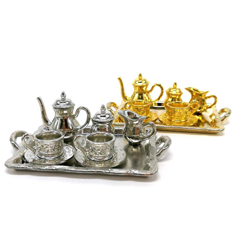 10 ks 1: 12 Miniatúrny nábytok pre bábiky, doplnky na jedálenský stôl, kovový čajový šálka, modelová sada pre domček pre bábiky, hračka na domček pre bábiky