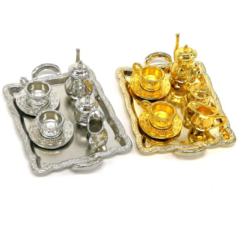 10 ks 1: 12 Miniatúrny nábytok pre bábiky, doplnky na jedálenský stôl, kovový čajový šálka, modelová sada pre domček pre bábiky, hračka na domček pre bábiky
