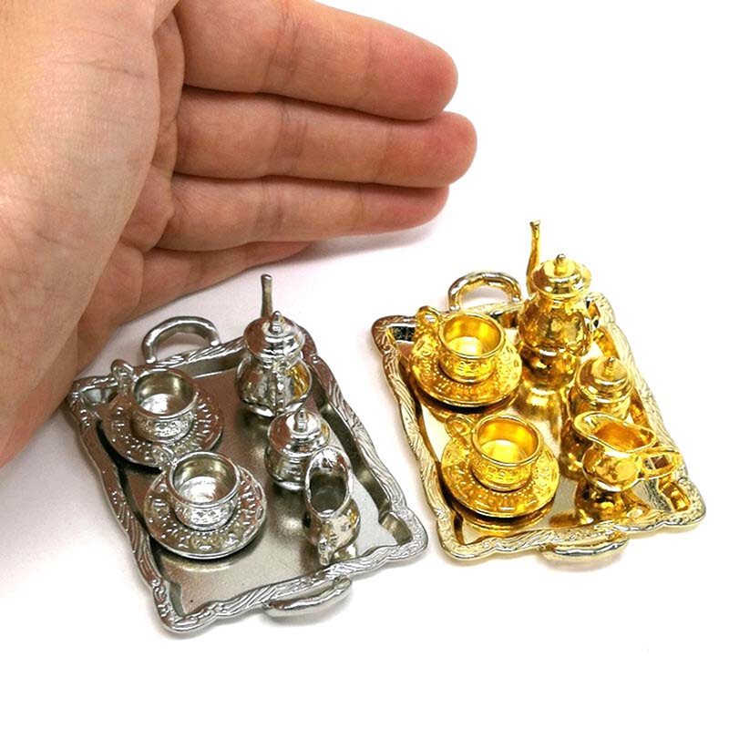 10 ks 1: 12 Miniatúrny nábytok pre bábiky, doplnky na jedálenský stôl, kovový čajový šálka, modelová sada pre domček pre bábiky, hračka na domček pre bábiky
