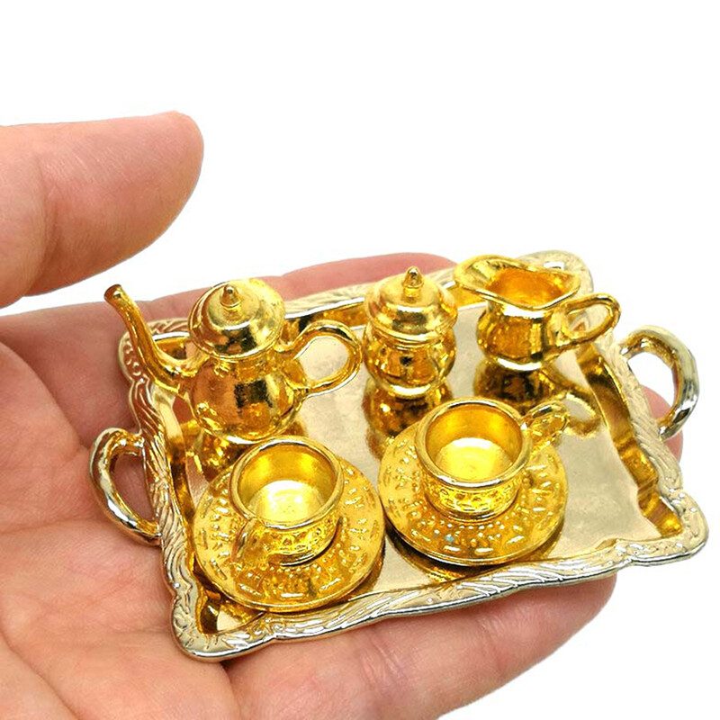 10 ks 1: 12 Miniatúrny nábytok pre bábiky, doplnky na jedálenský stôl, kovový čajový šálka, modelová sada pre domček pre bábiky, hračka na domček pre bábiky