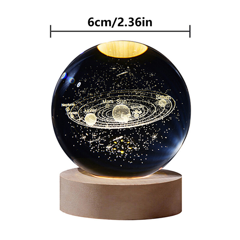 Crystal Ball Night Lights USB LED Izzó 3D Saturn Planet Galaxy Moon Asztali lámpa Otthoni dekoráció Hangulatlámpa Karácsonyi ajándék