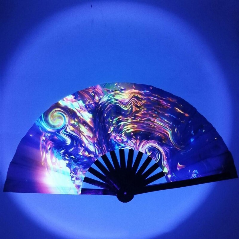 33 cm veľký skladací ručný ventilátor s čínskym/japonským gradientom, farebný reflexný skladací ventilátor, hudobný festival, tanečný ventilátor, darčeky
