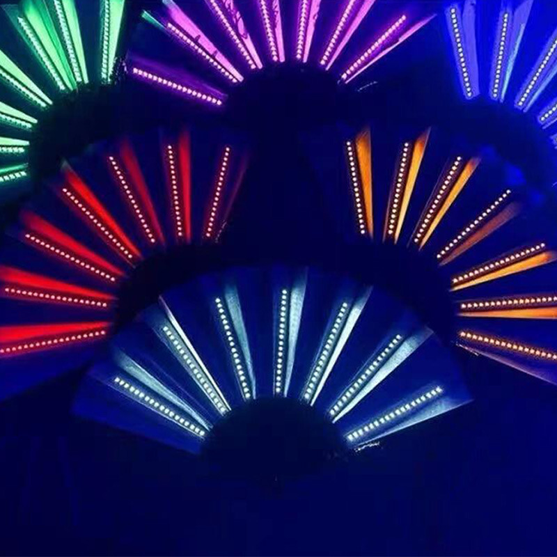 1 ks Svetelný skladací ventilátor LED hrací ventilátor Farebný ručný ventilátor Abanico LED pre tanečnú neónovú párty dekoráciu DJ nočný klub