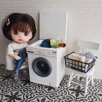 1:12 Miniature Πλυντήριο ρούχων Mini Dollhouse Έπιπλα για Blyth Barbies OB11 BJD Doll House Αξεσουάρ παιχνιδιών