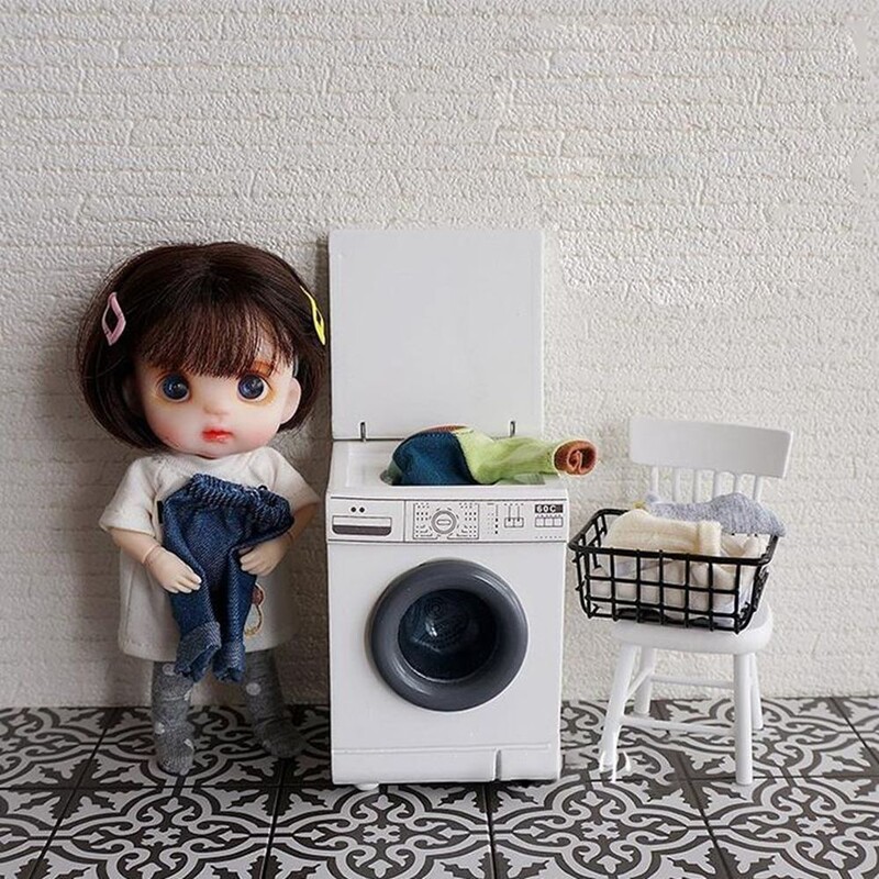 1:12 Miniatúrna práčka Mini nábytok do domčeka pre bábiky Blyth Barbies OB11 BJD Hračky do domčeka pre bábiky Príslušenstvo