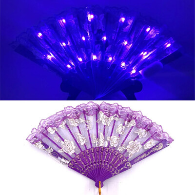 LED svetelný ventilátor čipkovaný skladací plastový ventilátor tanečný svadobný ručný ventilátor narodeninový darček sviatočná dekorácia
